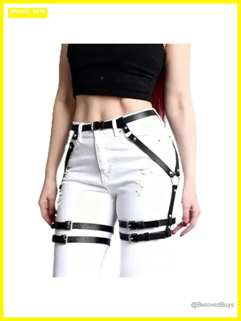 Faux Leather Waist & Double Thigh Belt with Alloy Buckles, Adjustable